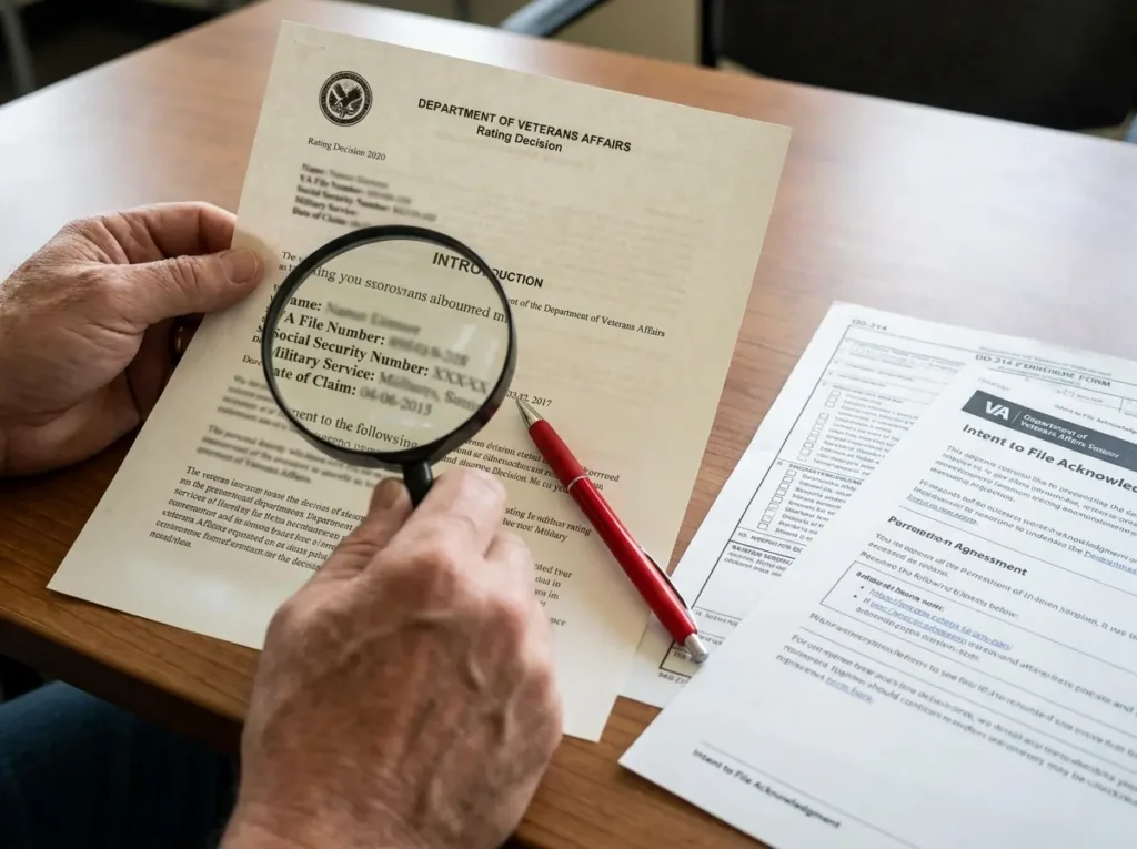 man reviewing decision letter with magnifying glass